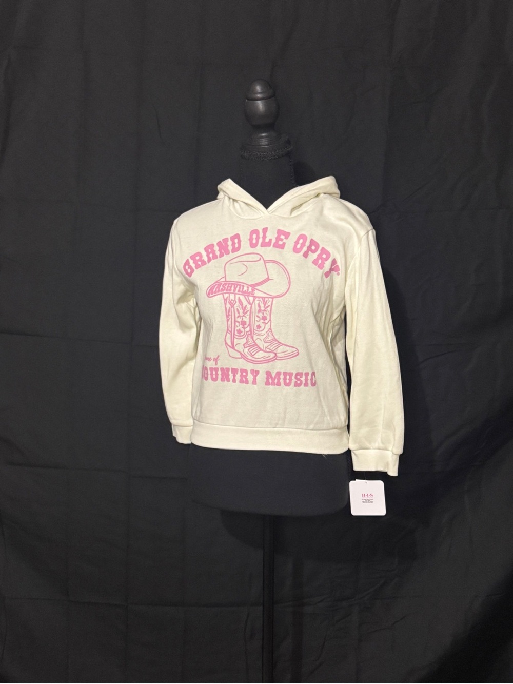 NWT Grand Ole Opry Cream Pink Cowgirl Boots Hoodie Sweatshirt Women's Medium